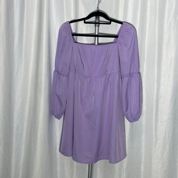 NEW XLURA Lavender Puff Sleeve Smocked Mini Dress Square Neck L - Picture 13 of 15
